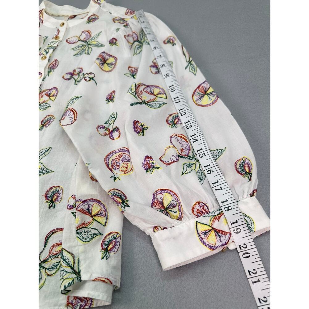 Anthropologie Pilcro Bella Embroidered Fruit Blouse White Cotton Medium Petite - Picture 11 of 12